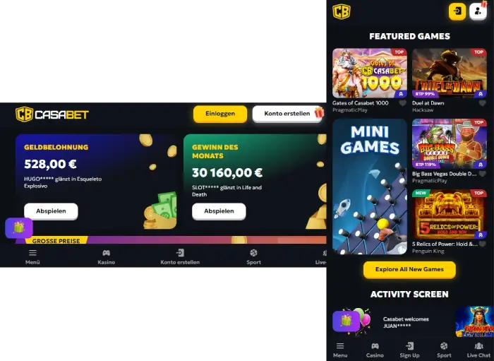 asabet Casino mobil auf Smartphone und Tablet